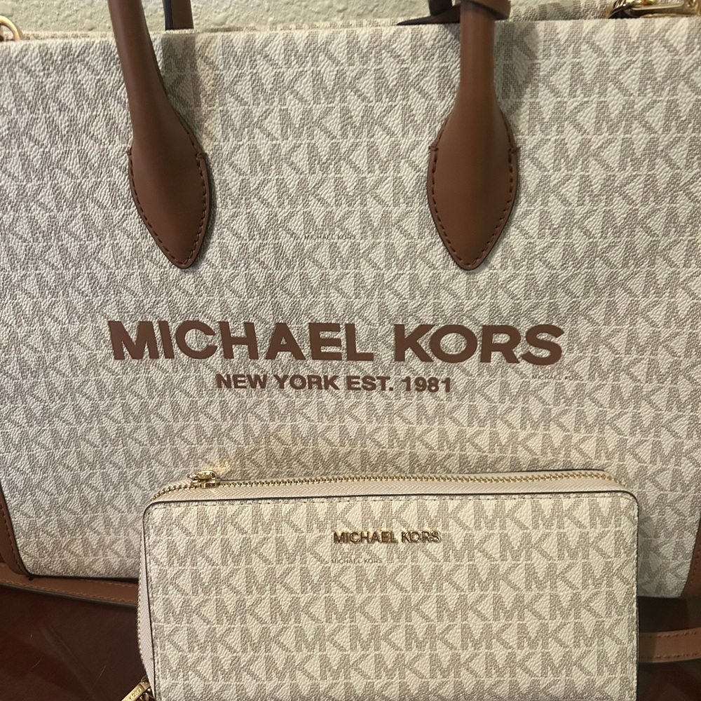 Michael Kors Beige and Brown Tote with Wallet